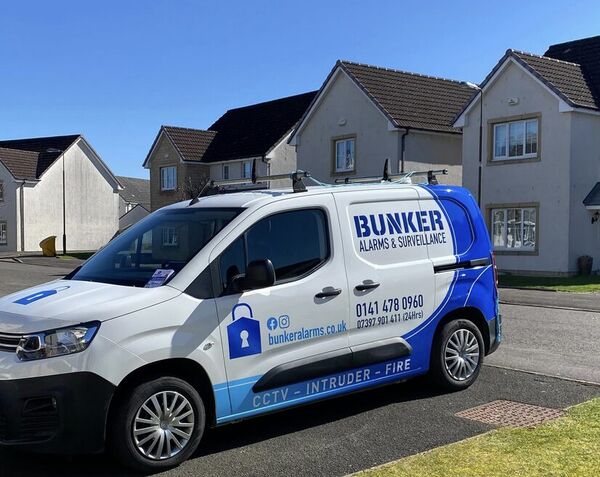 Bunker Alarms van outside a house - serving Paisley